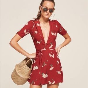 Reformation Calais red wrap mini dress